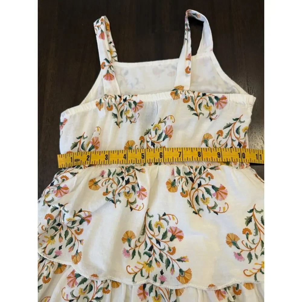 Old Navy Girls Dress Small (6-7) Ivory With Floral Print Tiered